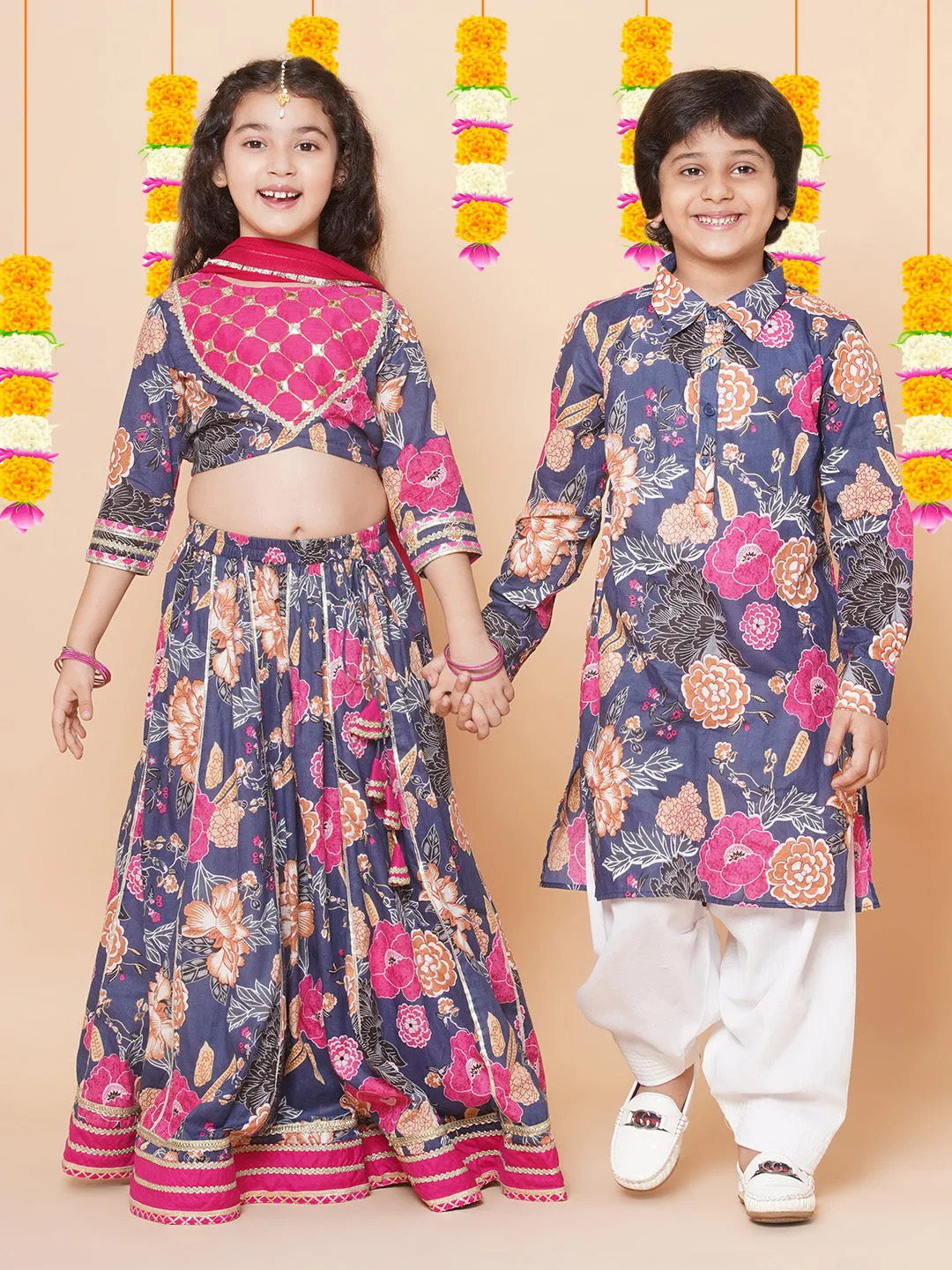 Jashvi Boys Blue Printed Kurta with Salwar