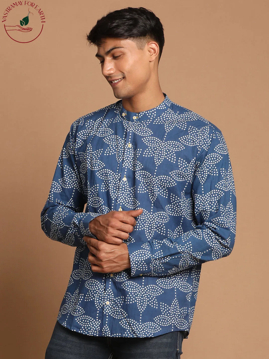 Jashvi Men's Aqua Blue Printed Shirt