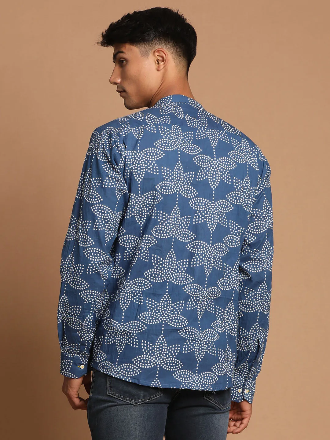 Jashvi Men's Aqua Blue Printed Shirt