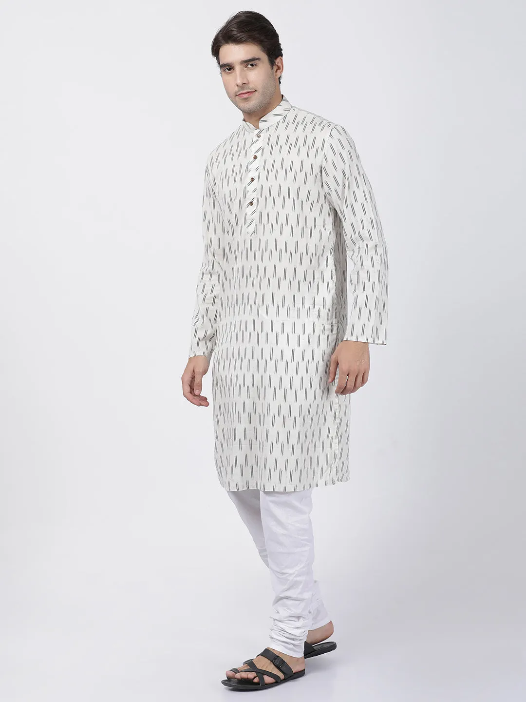 Jashvi Men's White Pure Cotton Kurta and Churidar Set