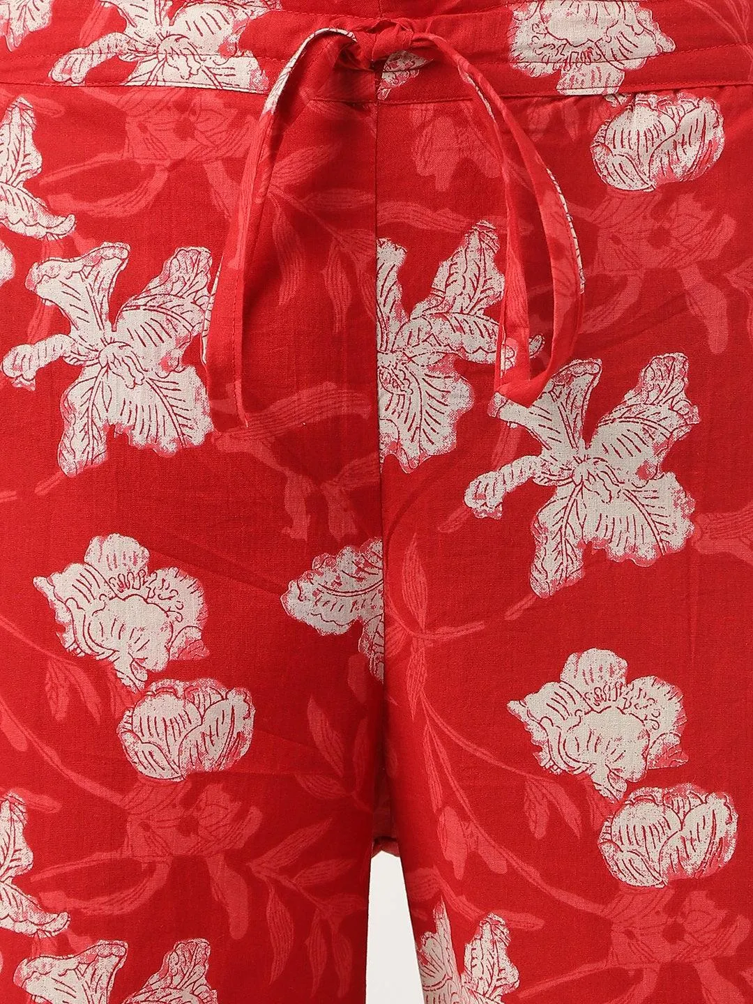 Jashvi Red Cotton Peplum Top Pant Co-ords Sets