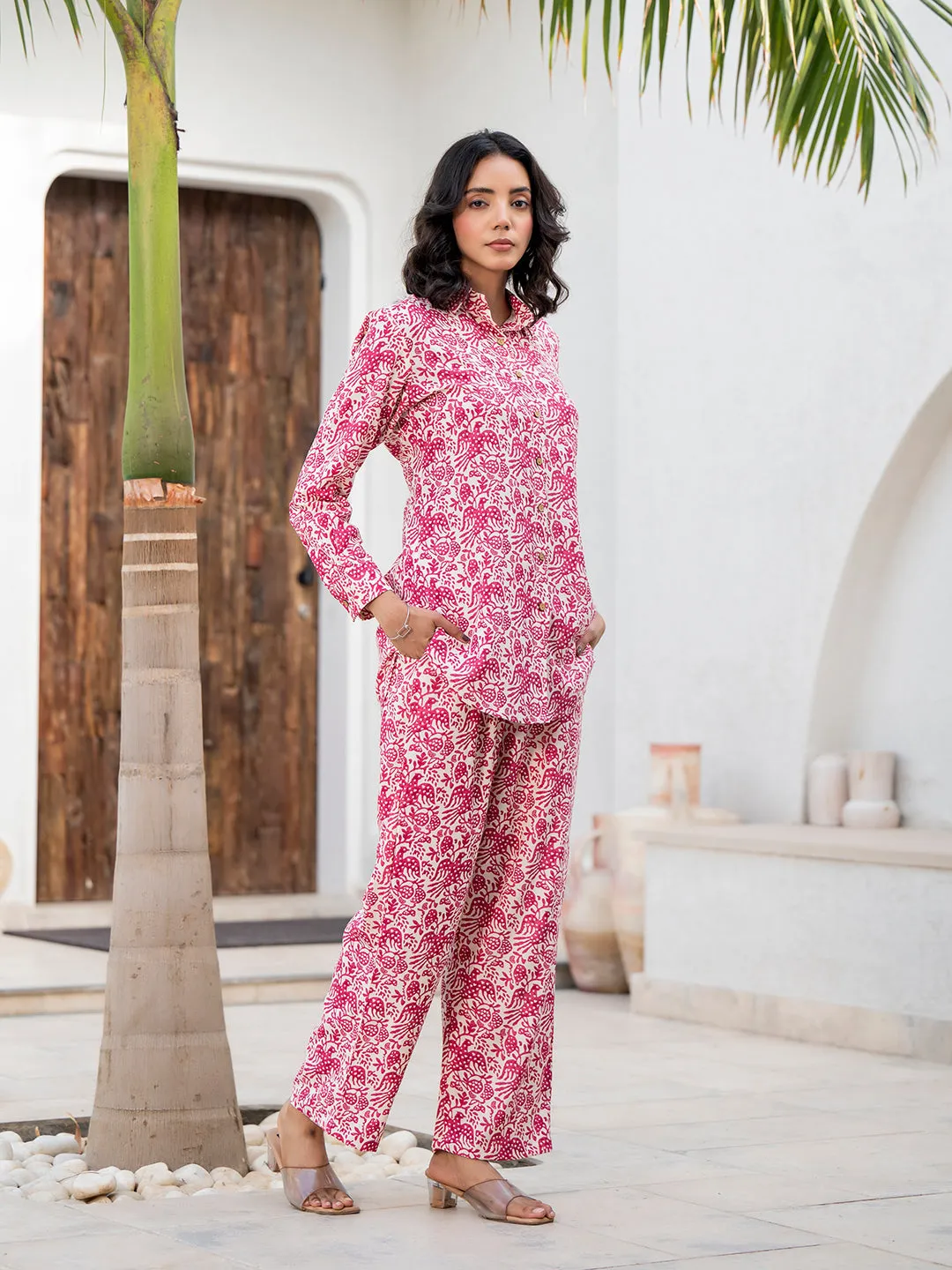 Jashvi Red Floral Printed Rayon Co-ord Set