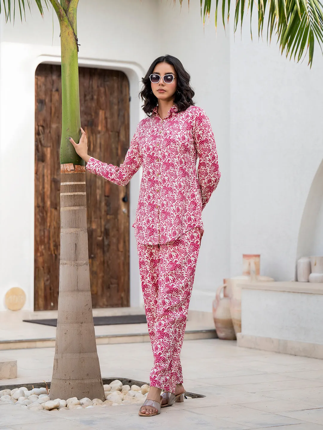 Jashvi Red Floral Printed Rayon Co-ord Set