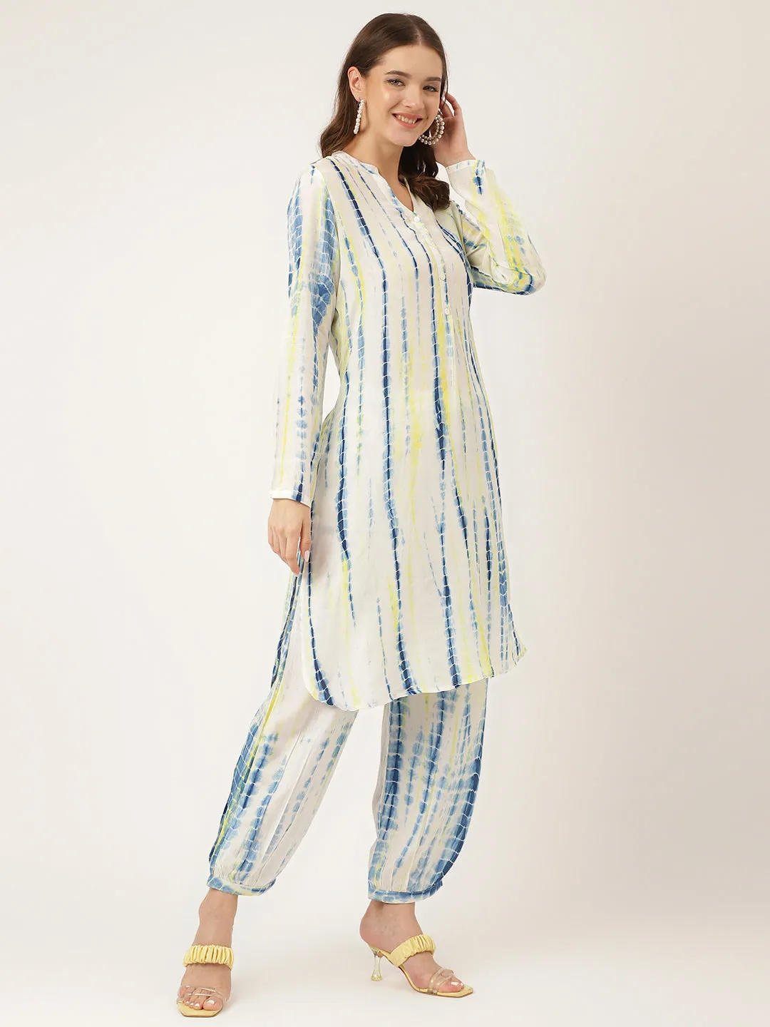 Jashvi Yellow Blue Tie Dye Muslin Co Ord Set