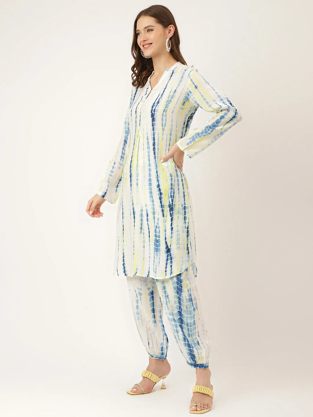 Jashvi Yellow Blue Tie Dye Muslin Co Ord Set