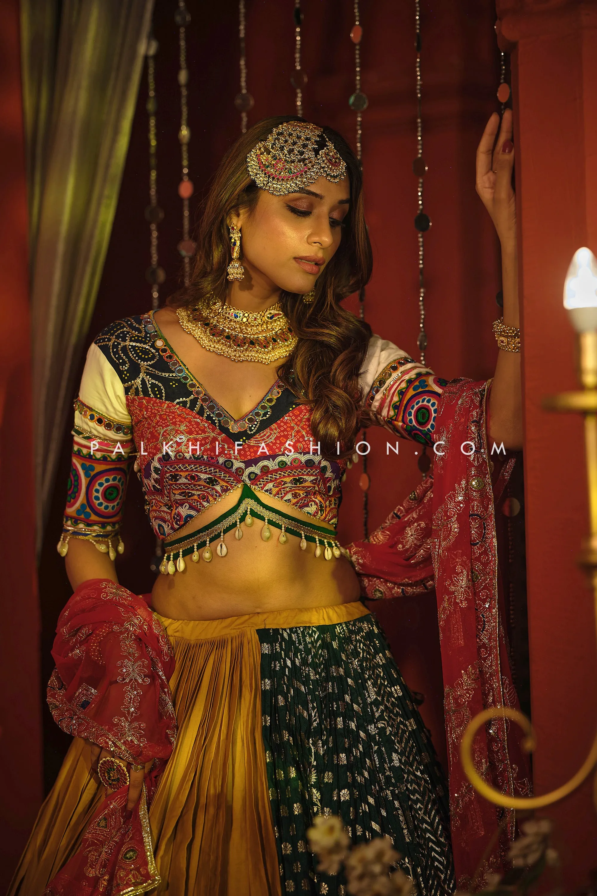 Lavish Emerald Green/Mustard Designer Navratri Chaniya Choli