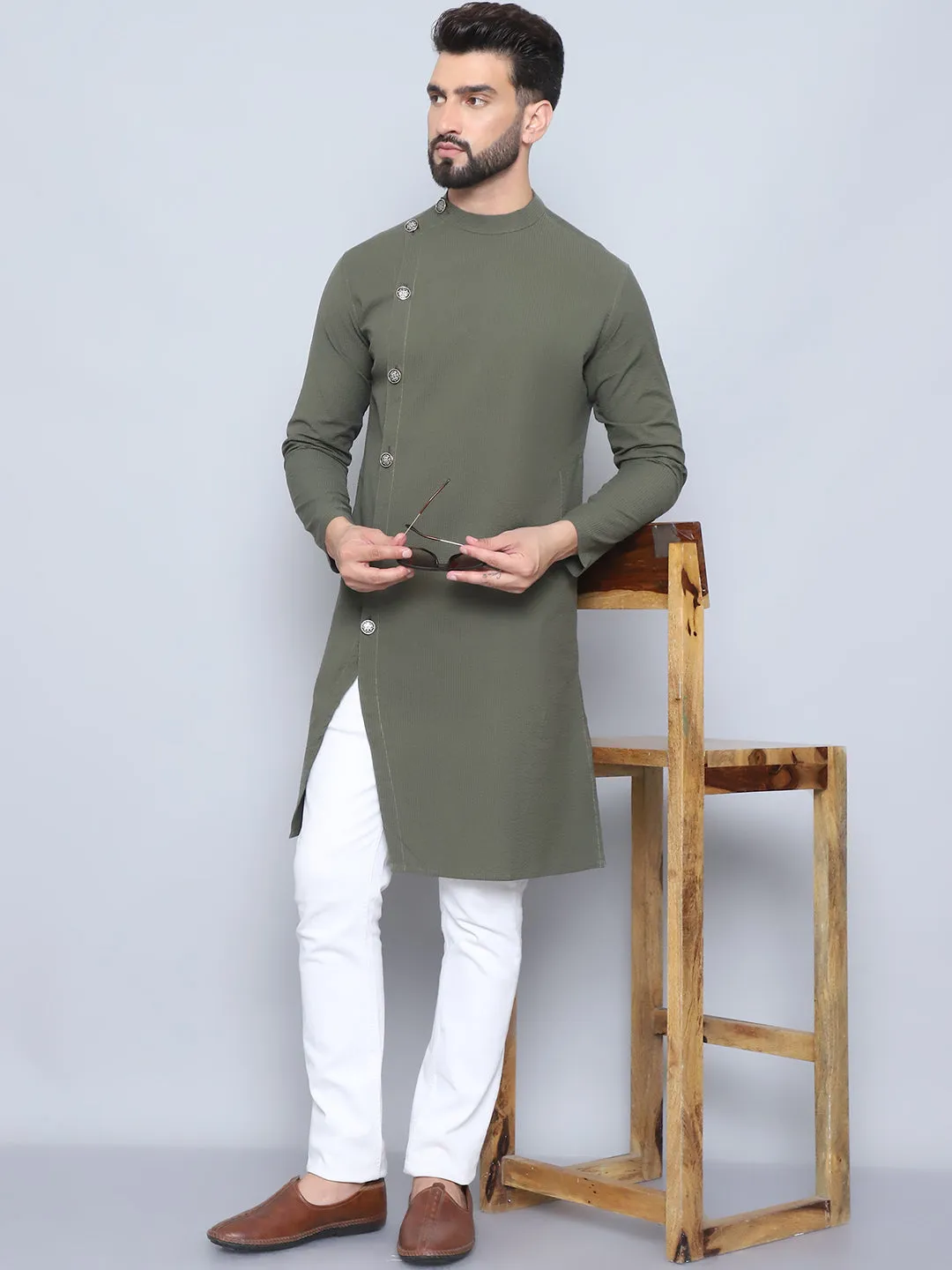 Men's Green Pure Cotton Sherwani Kurta - Even Apparels