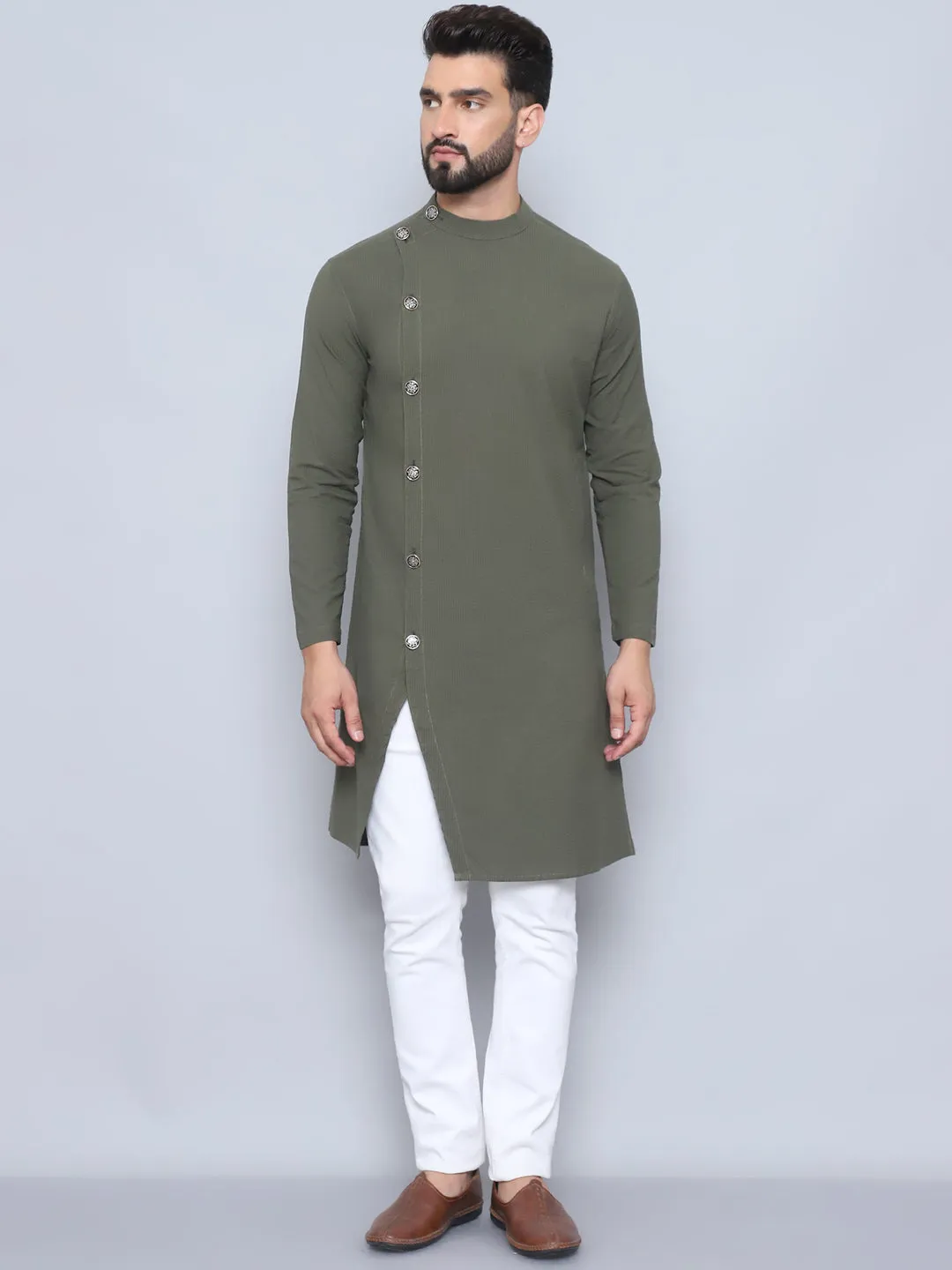 Men's Green Pure Cotton Sherwani Kurta - Even Apparels