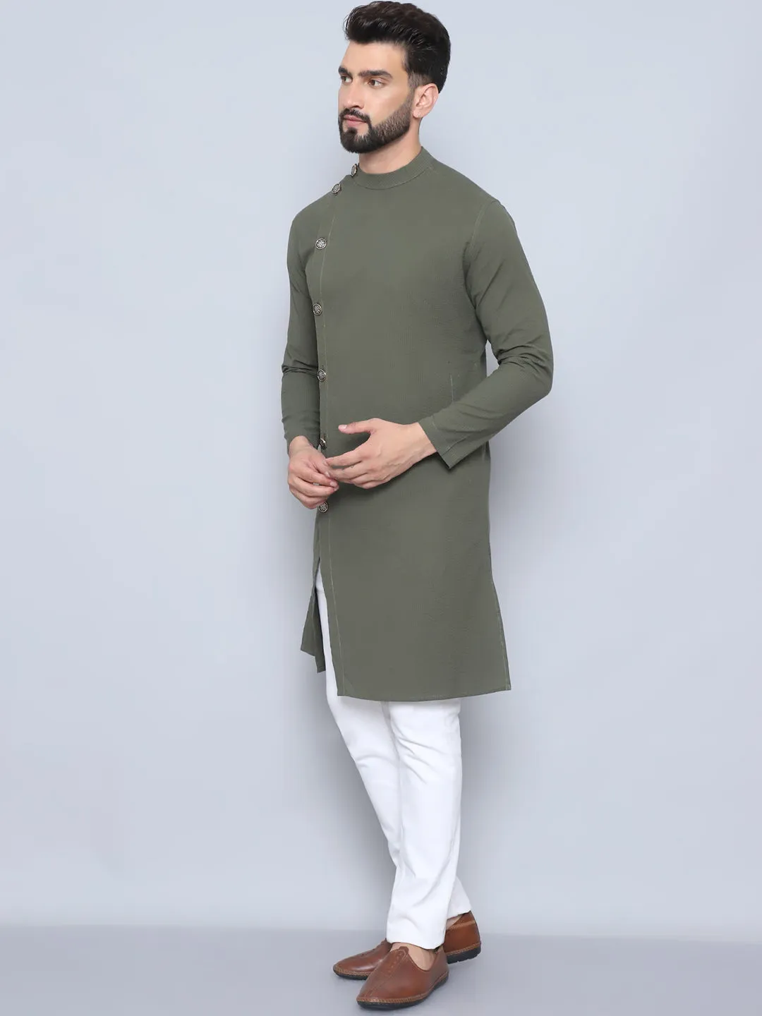 Men's Green Pure Cotton Sherwani Kurta - Even Apparels