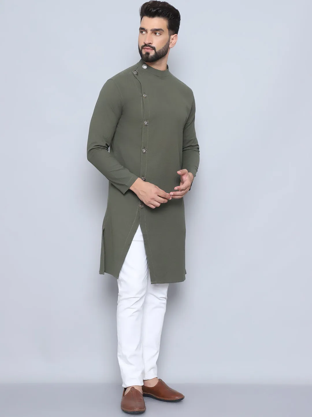 Men's Green Pure Cotton Sherwani Kurta - Even Apparels