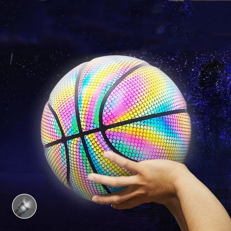 MILACHIC Number 7 Holographic Reflective Basketball Visible at Night Rainbow Star Basketball(Neon Square 6725)