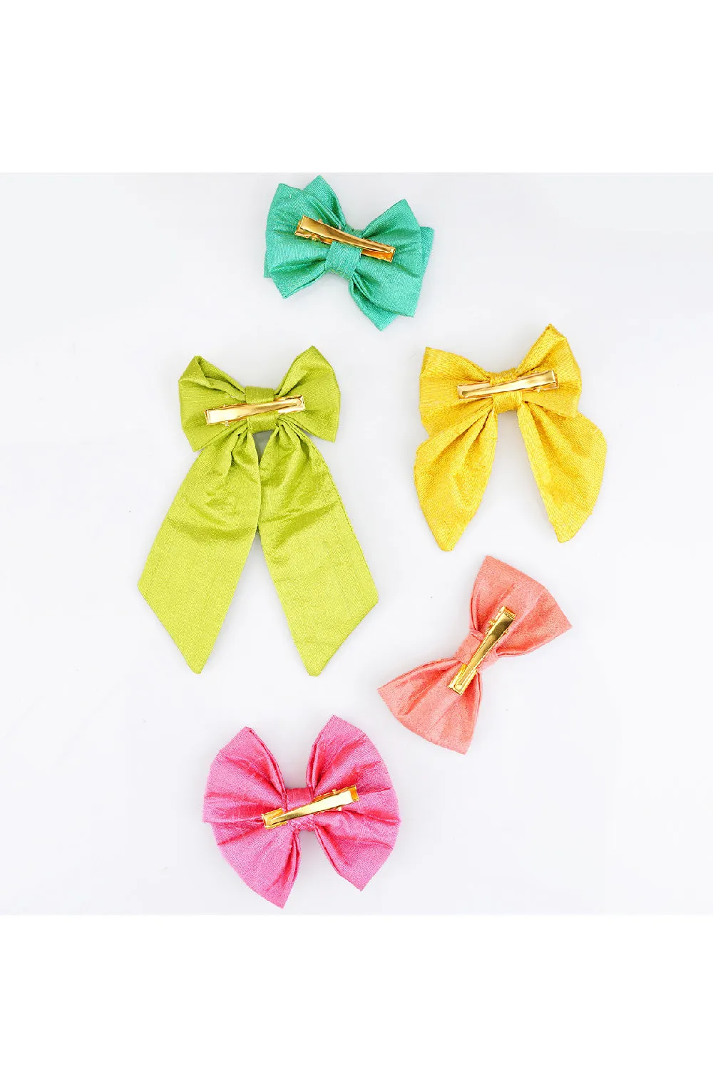 Multicolour - Silk Bow Alligator Hair Clips - Set Of 5