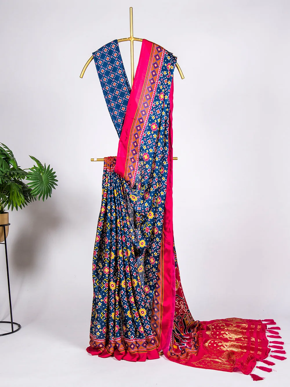 Navy Blue Color Digital Printed Pure Gaji Silk Saree