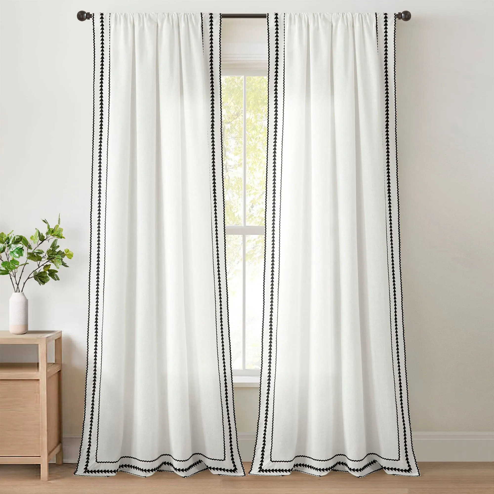 Olivia Ric Rac Embroidery Border Window Curtain Panel