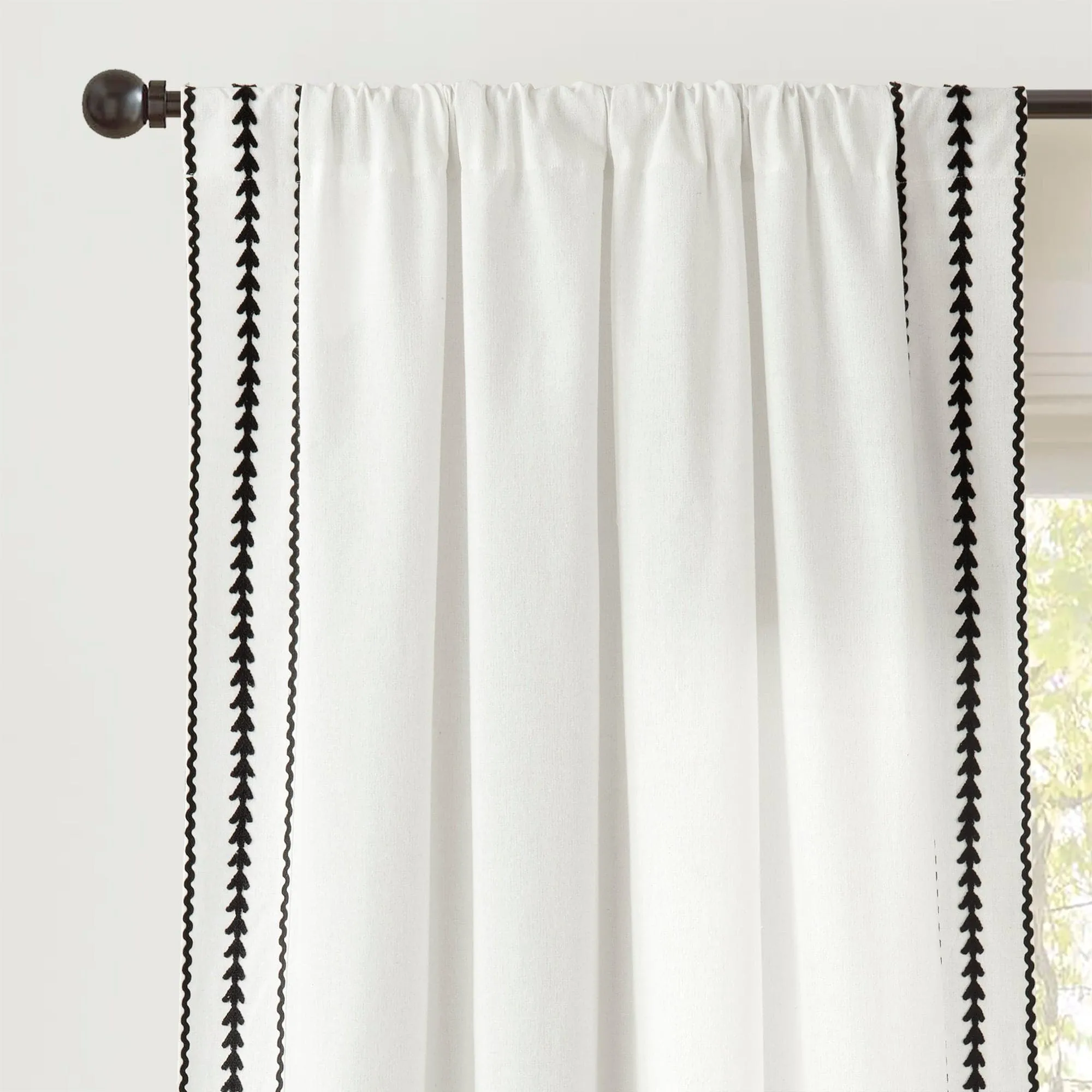 Olivia Ric Rac Embroidery Border Window Curtain Panel