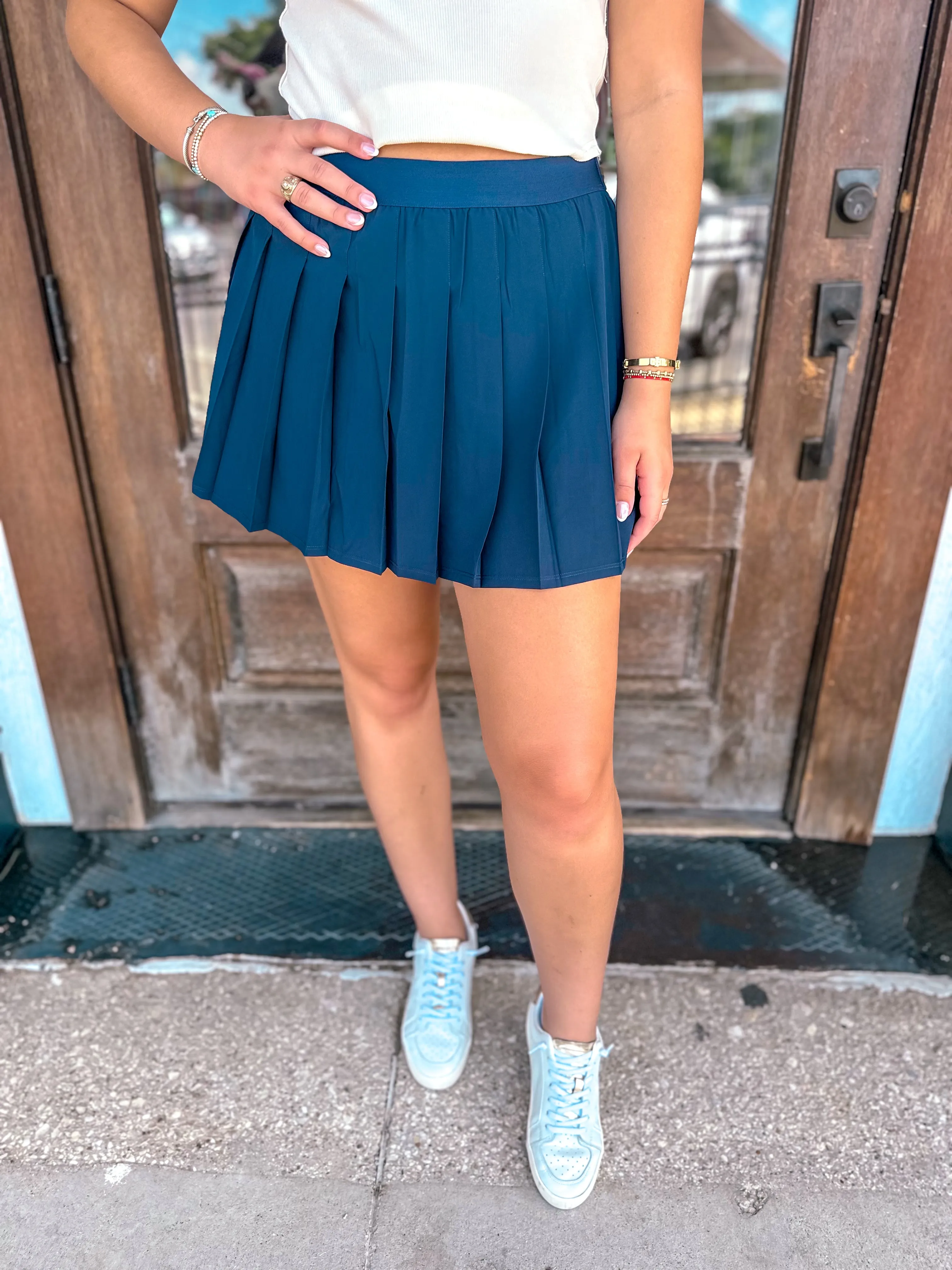 On The Go Pleated Tennis Skort - Navy