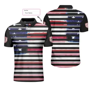 Personalized Vintage American Flag Polo Shirt, Horizontal Stripe Wet Paint Us Flag Polo Shirt, Golf Shirt For Men Coolspod