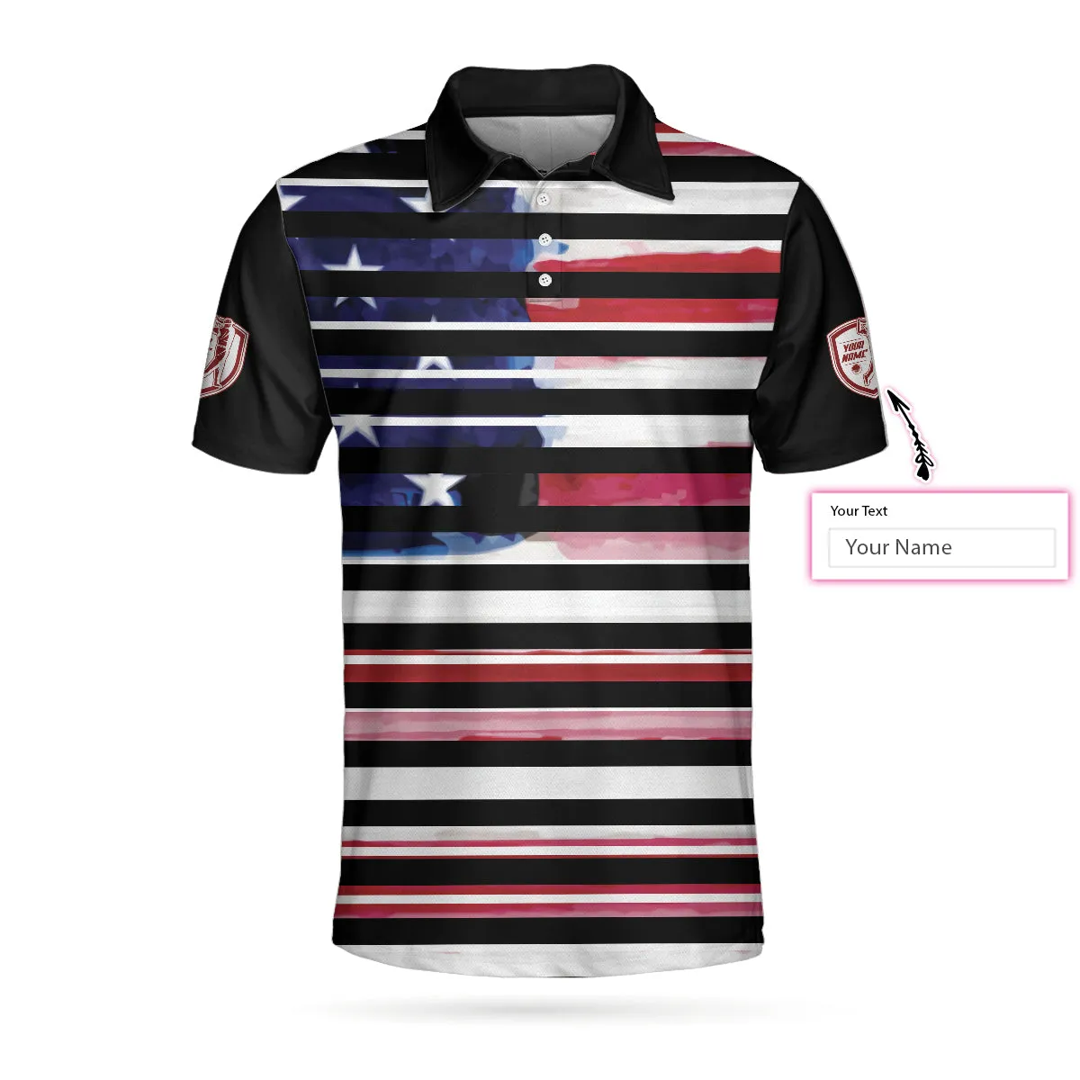 Personalized Vintage American Flag Polo Shirt, Horizontal Stripe Wet Paint Us Flag Polo Shirt, Golf Shirt For Men Coolspod