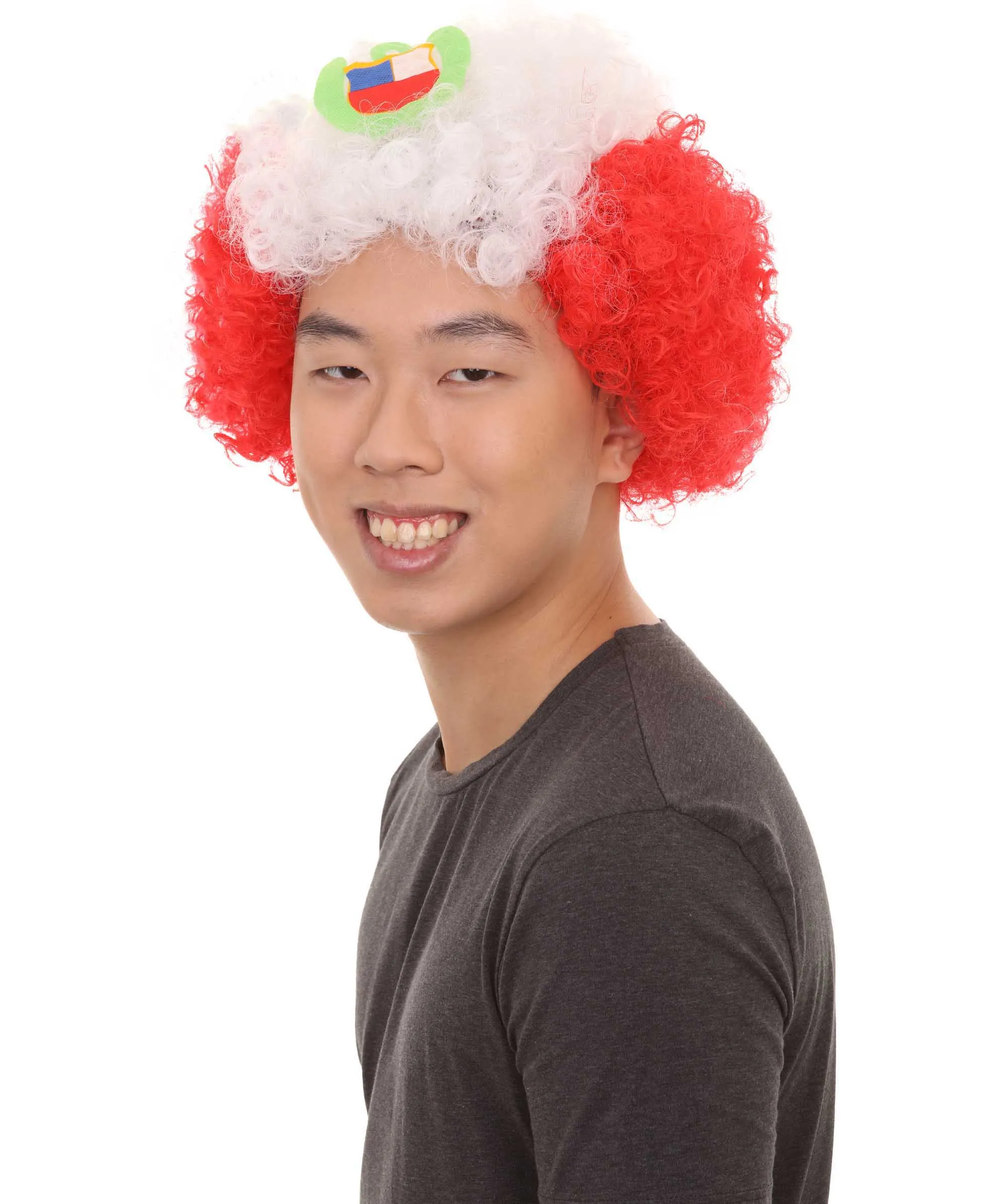 Peru Flag Sport Afro Wig |  Jumbo Red White Wig