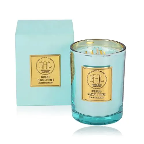 Pure Home   Living Indigo Neroli Tree Scented Wax Filled Jar Candle - Blue