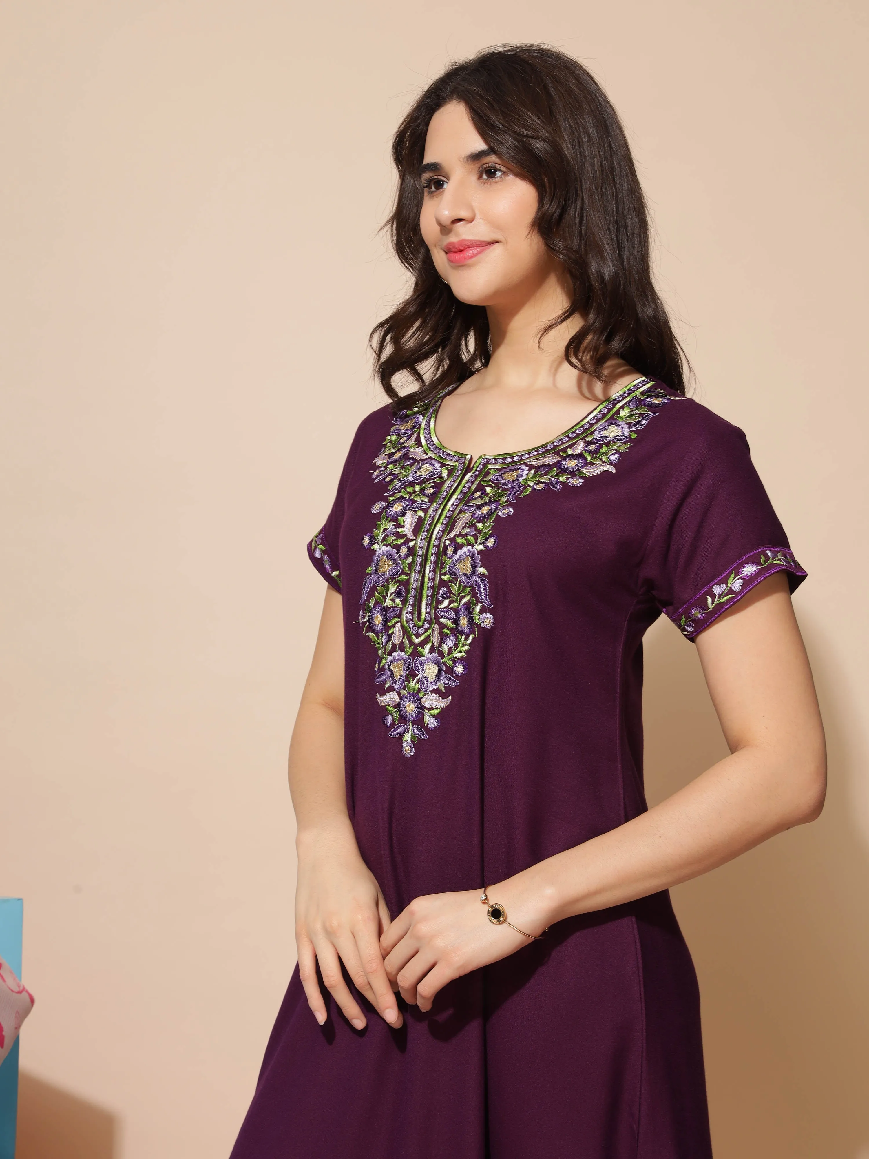 Purple Alpine Nighty - Stunning Embroidered Design for All Seasons