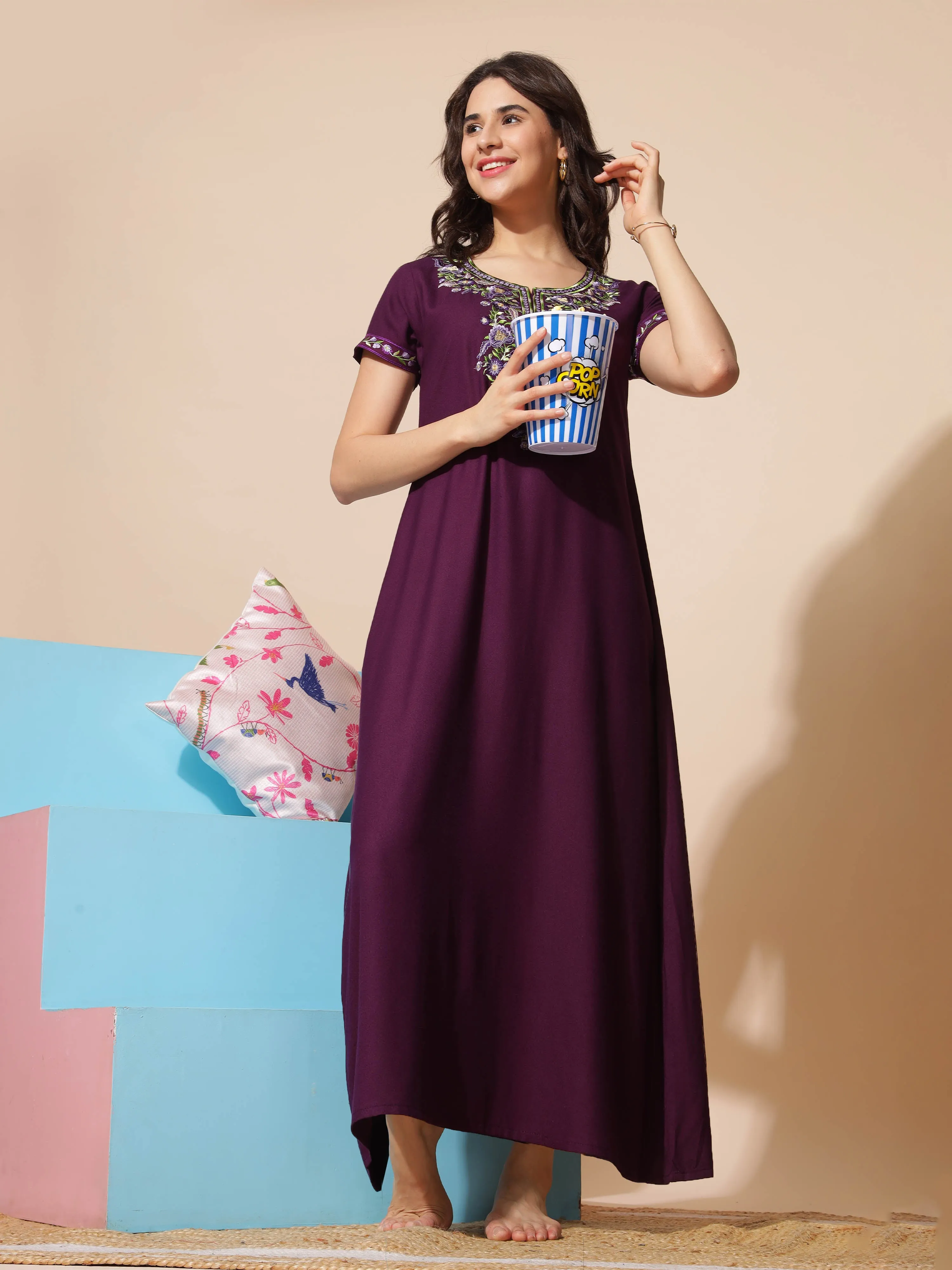 Purple Alpine Nighty - Stunning Embroidered Design for All Seasons