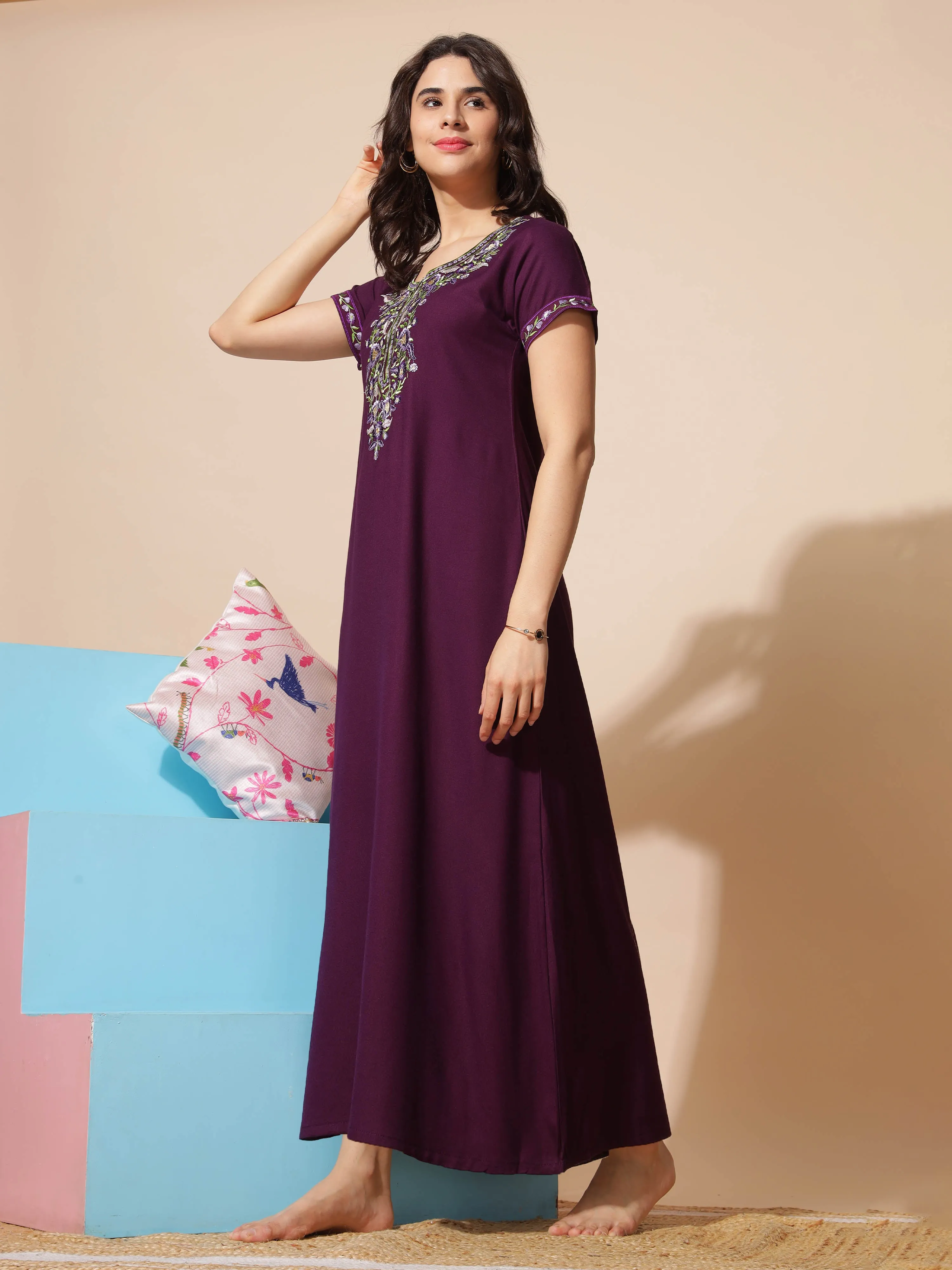 Purple Alpine Nighty - Stunning Embroidered Design for All Seasons