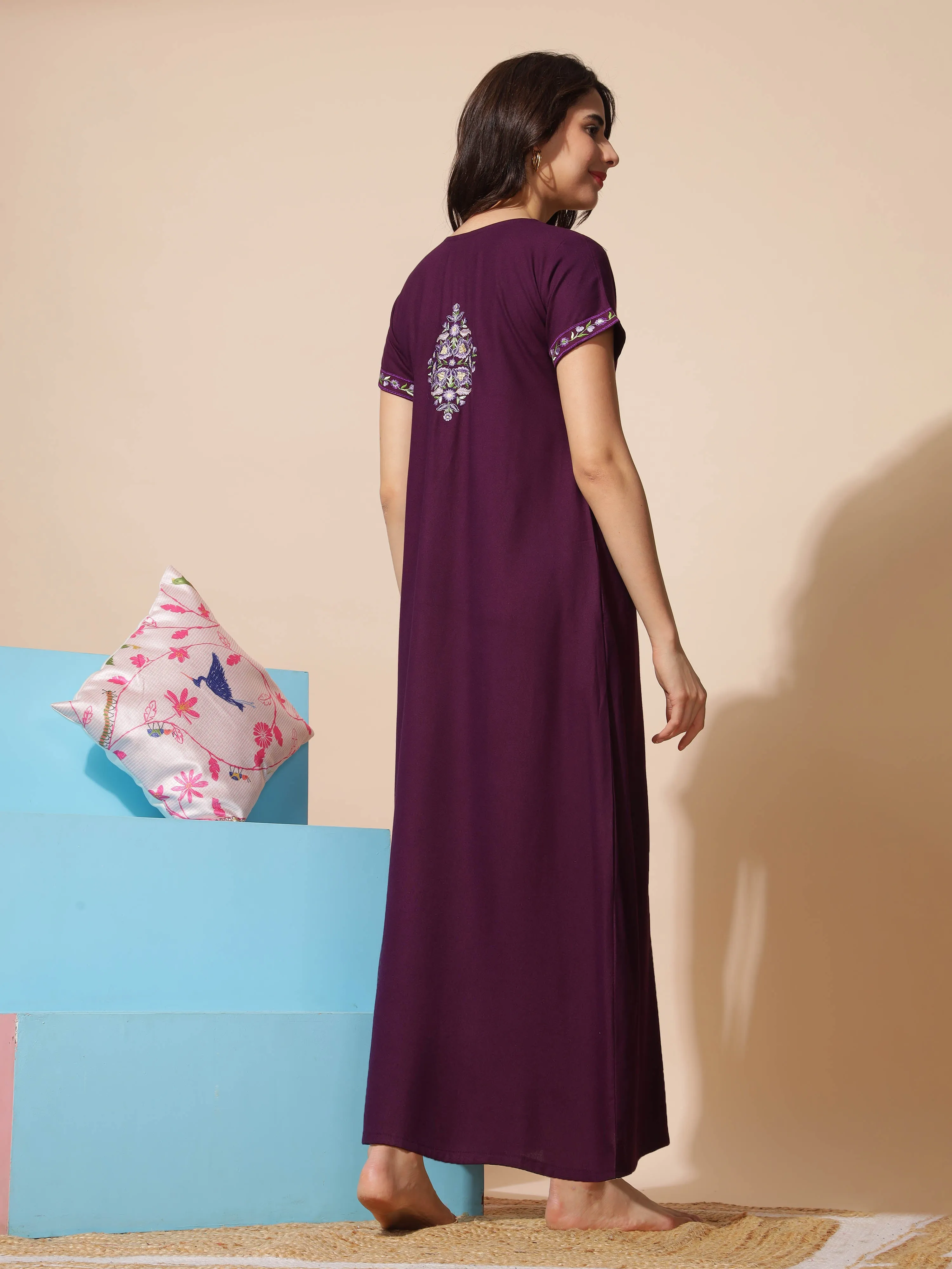 Purple Alpine Nighty - Stunning Embroidered Design for All Seasons