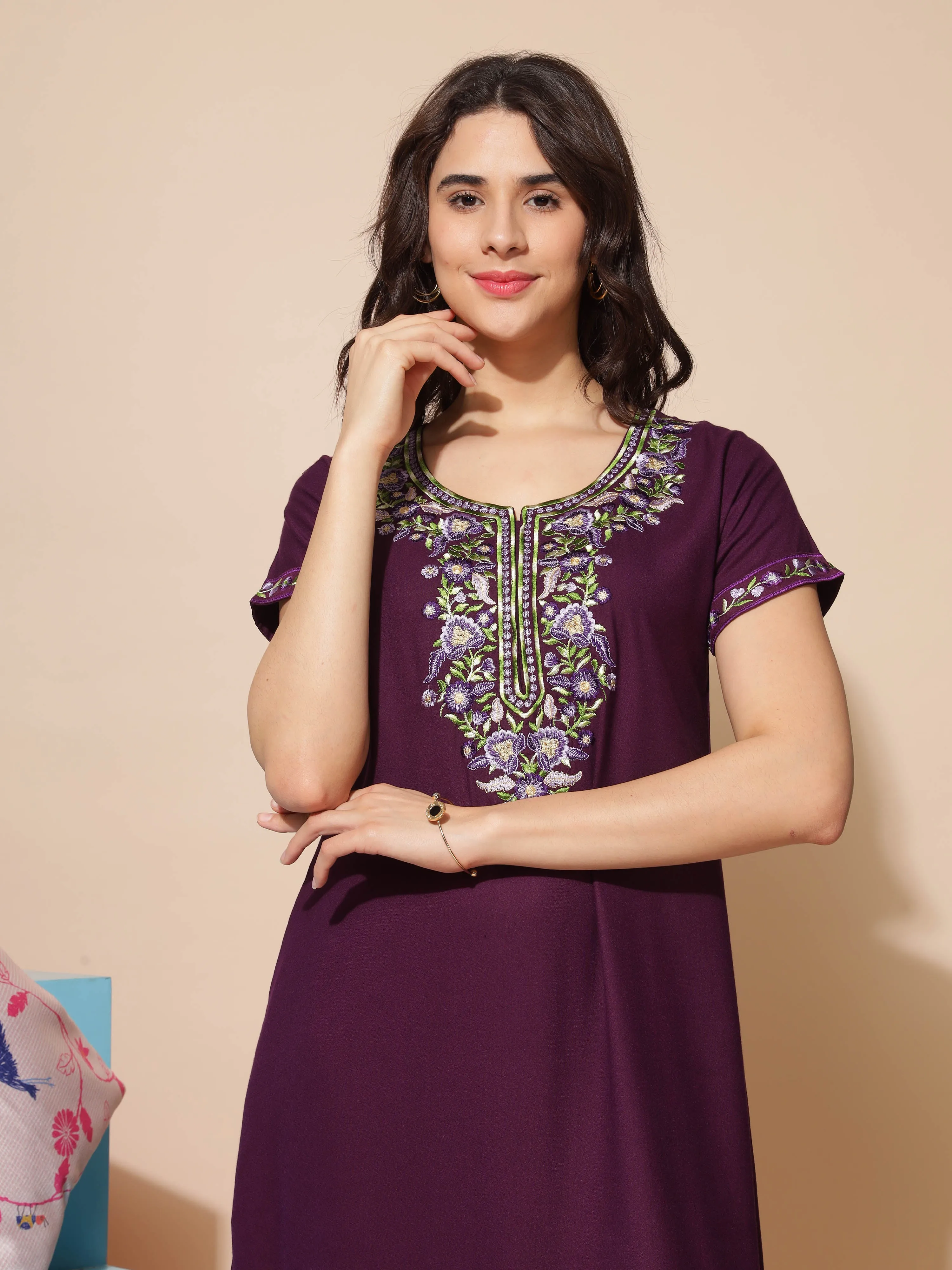 Purple Alpine Nighty - Stunning Embroidered Design for All Seasons