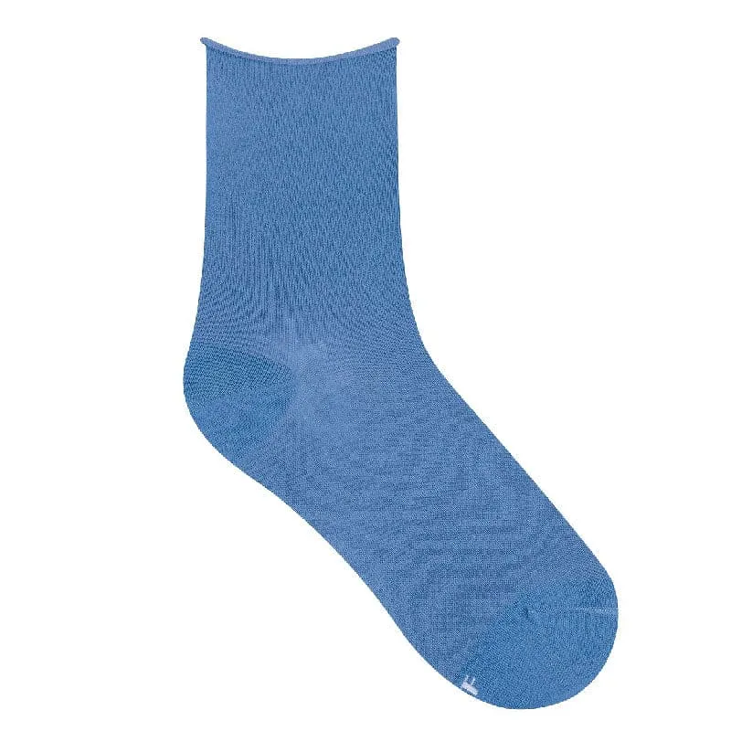 Roll-Top Pure Cotton Electric Blue Ankle Socks