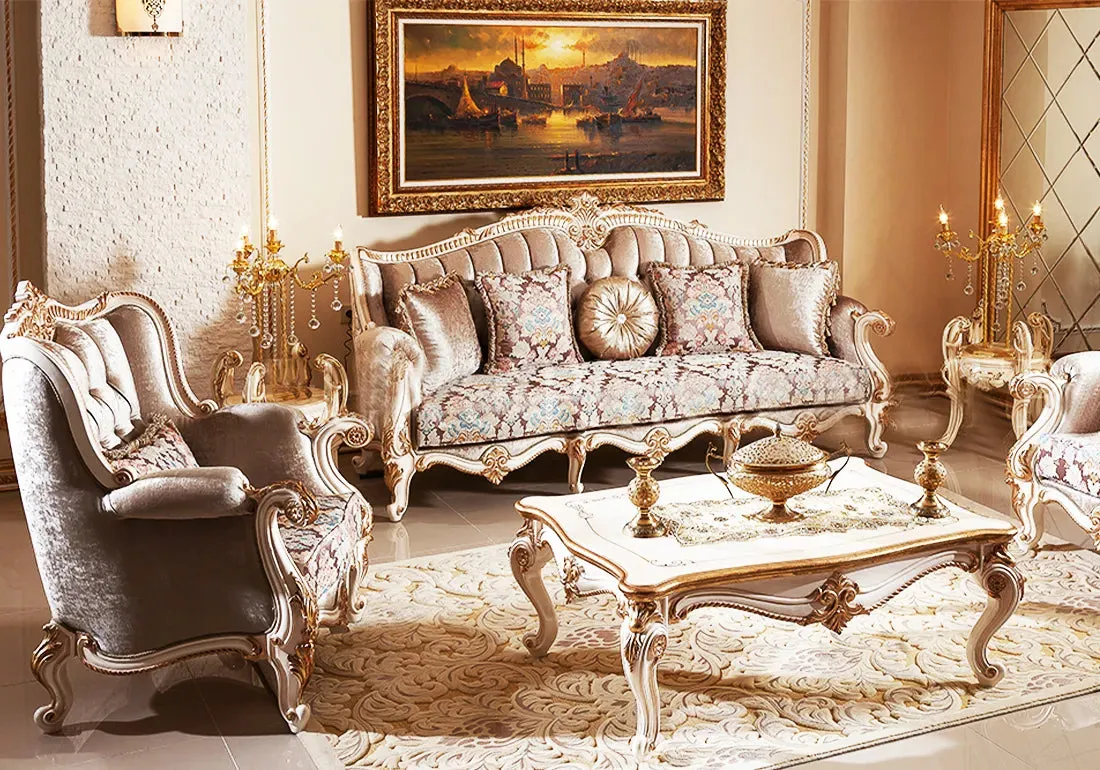 Royal And Luxury Style Handcrafted Beige Sofa Set