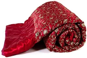 S J Jaipur Rajai Galaxy S J Jaipur Single Bed Silk/Satin Red Color with Gold Print Double Bed Silk Quilt/Jaipuri Quilts/Jaipuri rajai/Jaipuri razai/Jaipuri Quilts