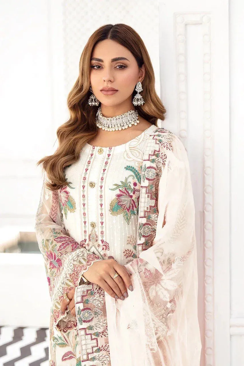 Salwar Suit Set in White with Intricate Heavy Embroidery