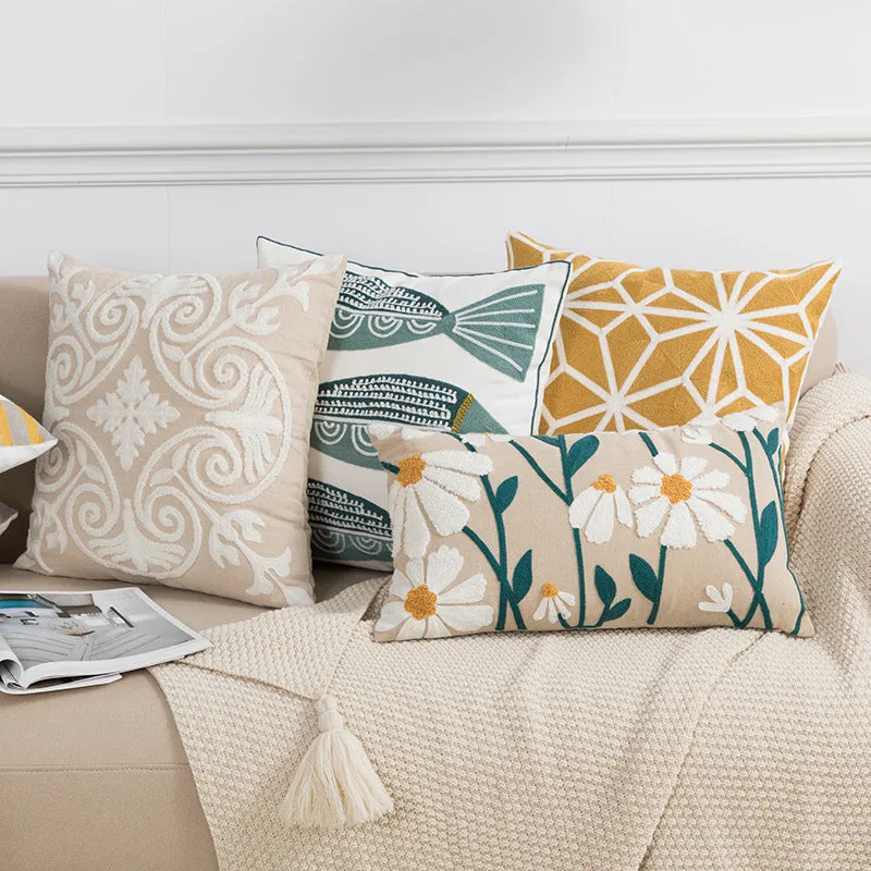 Sofa Pillow Cover Cotton Embroidered Lumbar and Square Mix and Match Floral and Nordic Collection