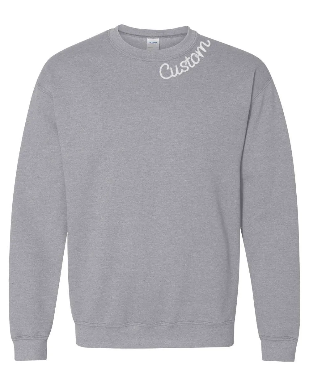 Sport Heather Gray Custom Embroidered Crewneck Sweatshirt - Personalized Chain Stitch