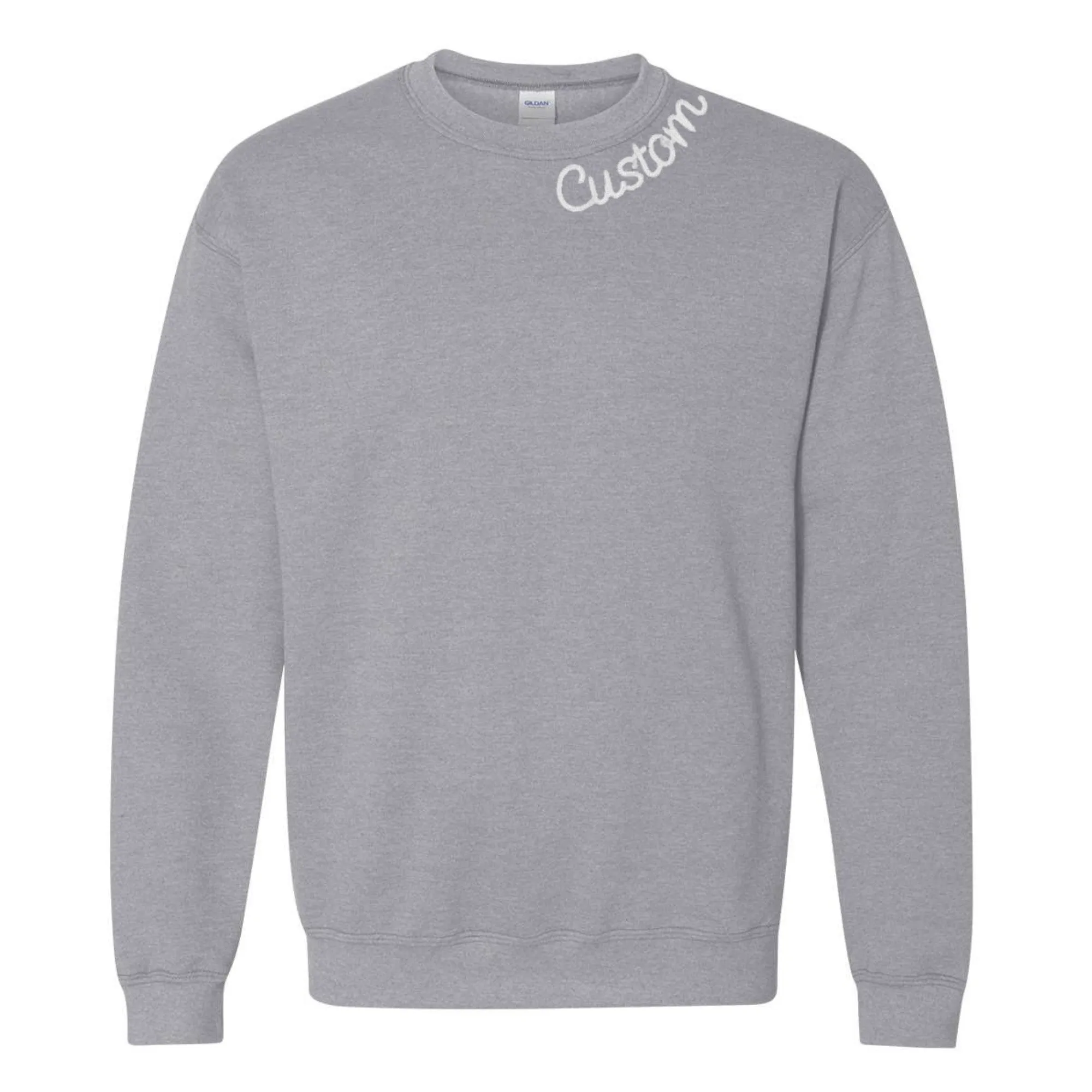 Sport Heather Gray Custom Embroidered Crewneck Sweatshirt - Personalized Chain Stitch