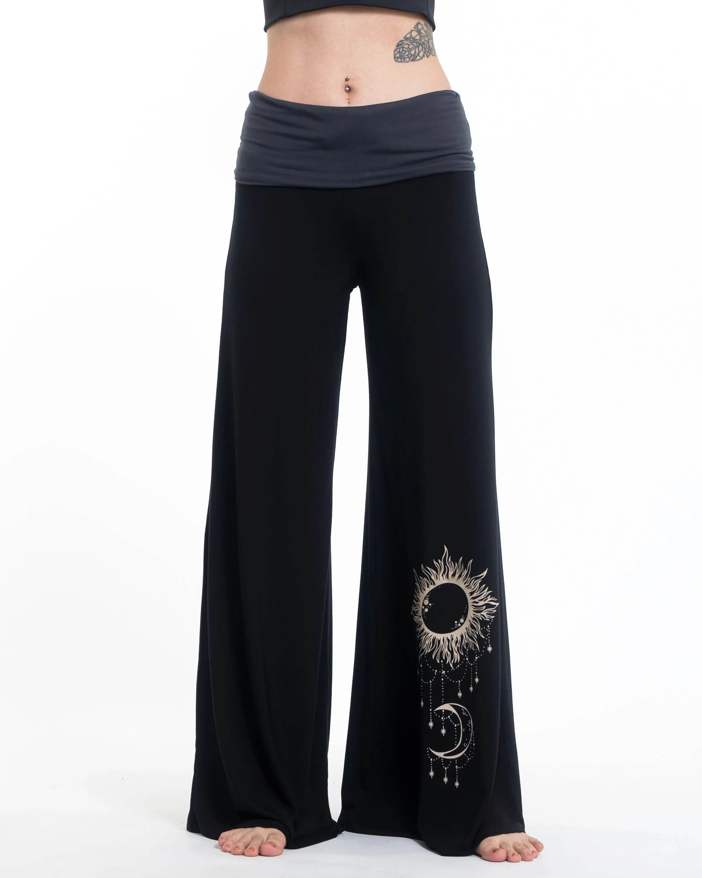 Sun Moon Spandex Wide Leg Palazzo Pants in Black