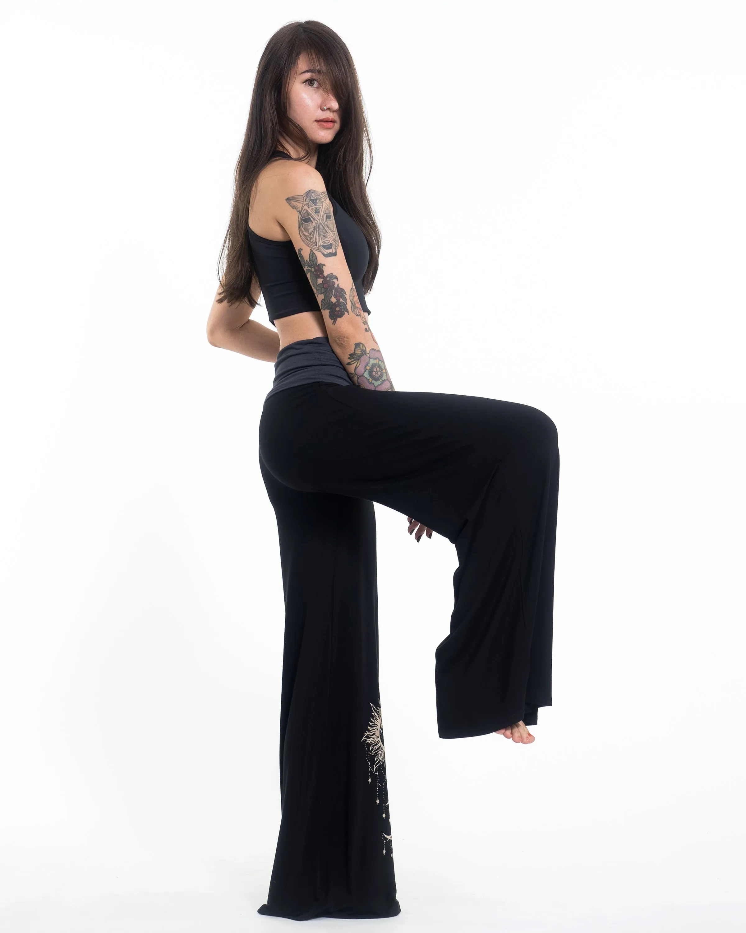 Sun Moon Spandex Wide Leg Palazzo Pants in Black