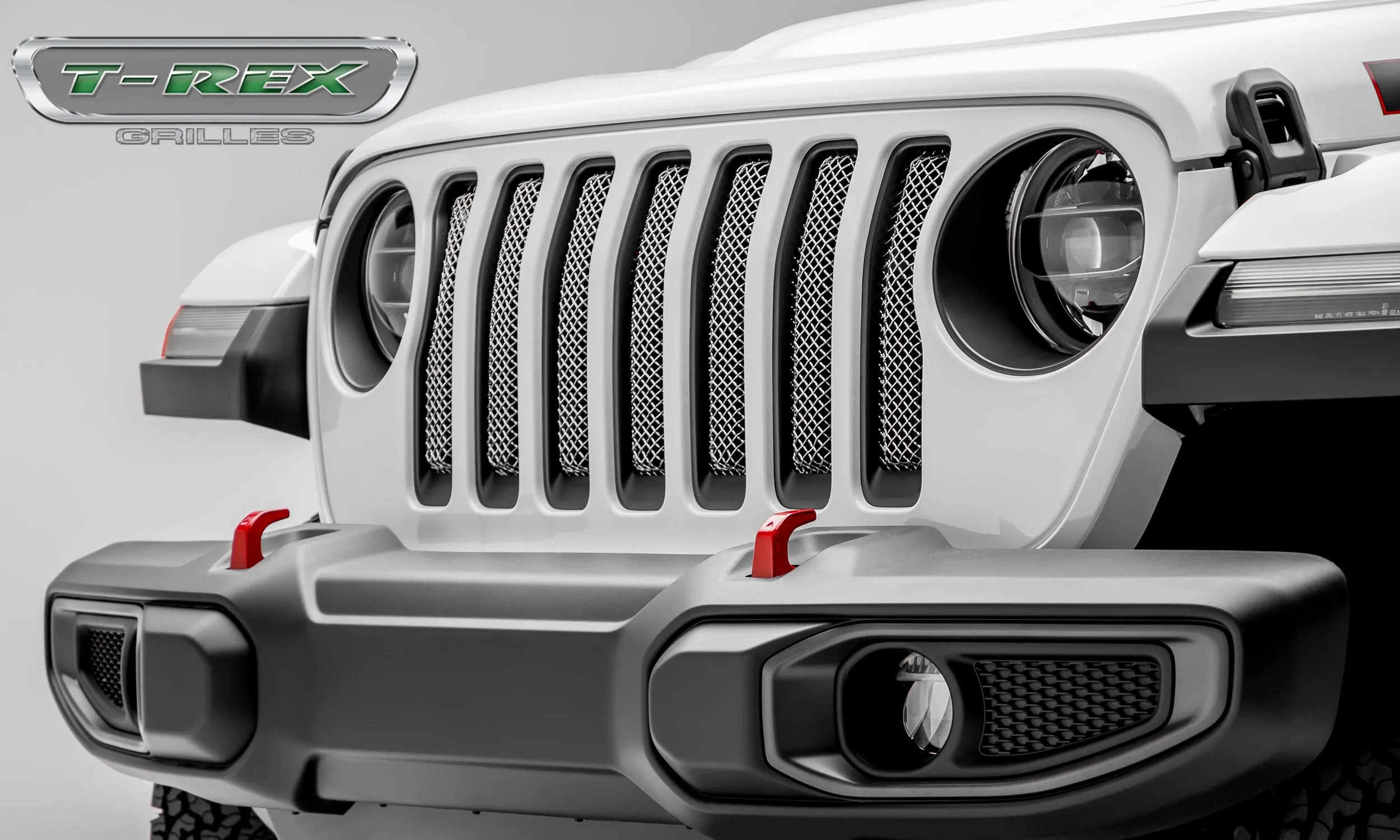 T-REX Sport Mesh Insert Grilles - Polished - Requires Drilling or Cutting - 2018-2019 Jeep JL