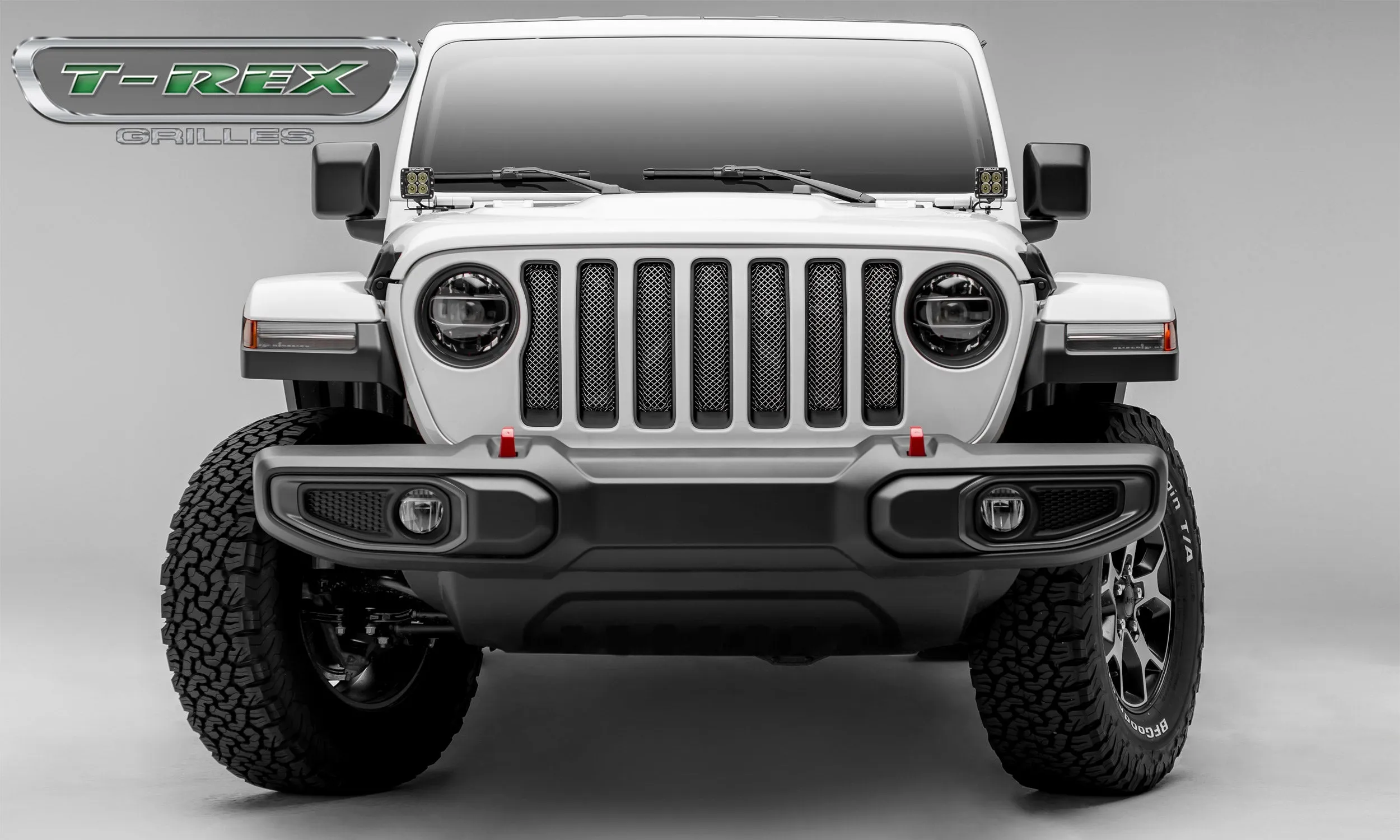 T-REX Sport Mesh Insert Grilles - Polished - Requires Drilling or Cutting - 2018-2019 Jeep JL