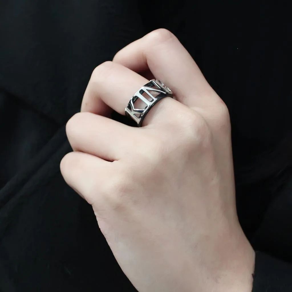 Two-Tone IP Black (Ion Plating) Stainless Steel Ring with No Stone for Women Style TK3583