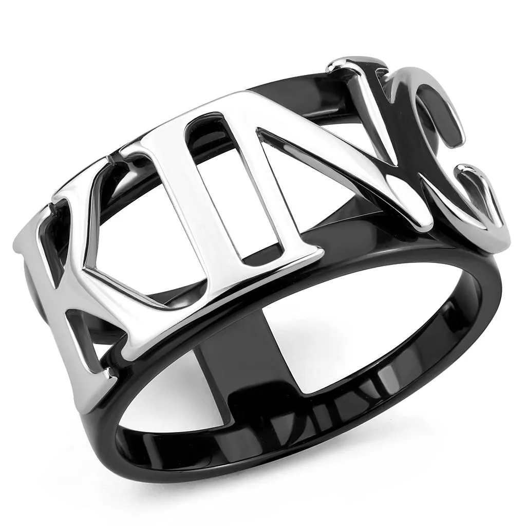 Two-Tone IP Black (Ion Plating) Stainless Steel Ring with No Stone for Women Style TK3583