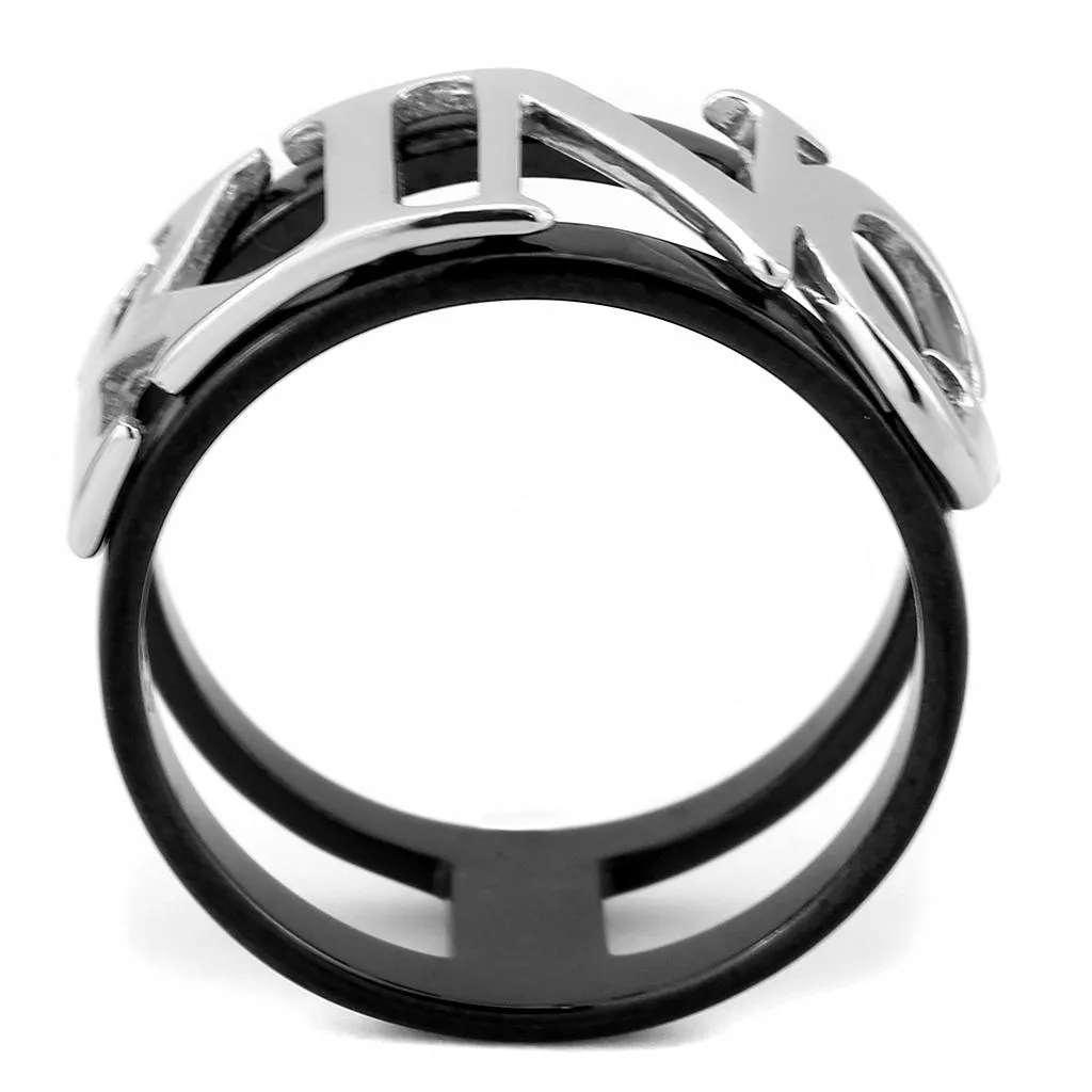 Two-Tone IP Black (Ion Plating) Stainless Steel Ring with No Stone for Women Style TK3583