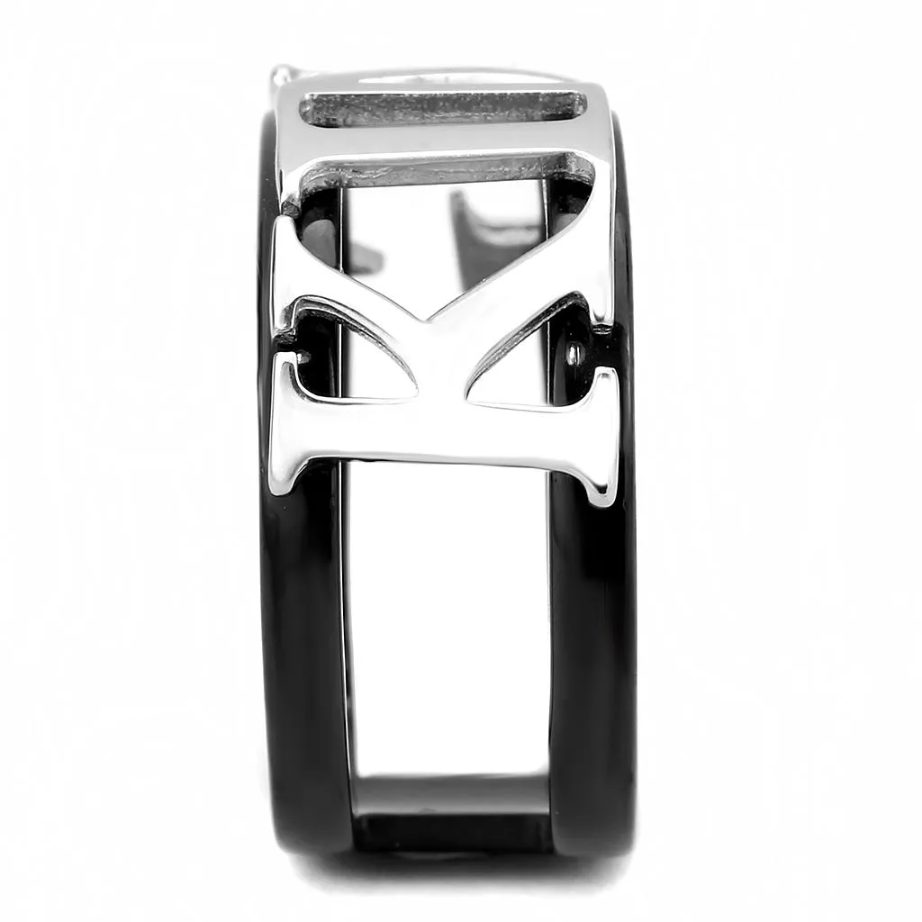 Two-Tone IP Black (Ion Plating) Stainless Steel Ring with No Stone for Women Style TK3583