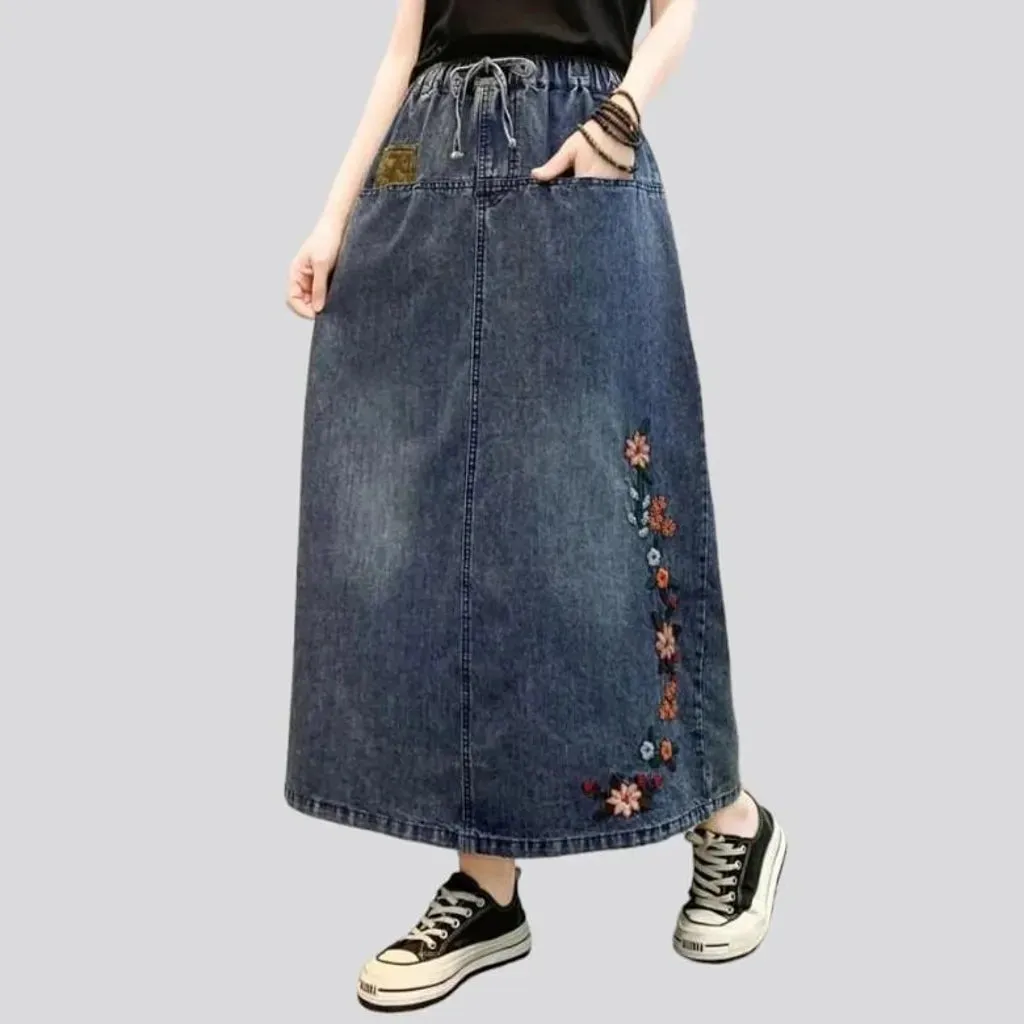 Vintage boho jean skirt for women