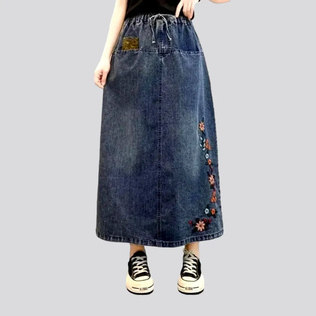 Vintage boho jean skirt for women