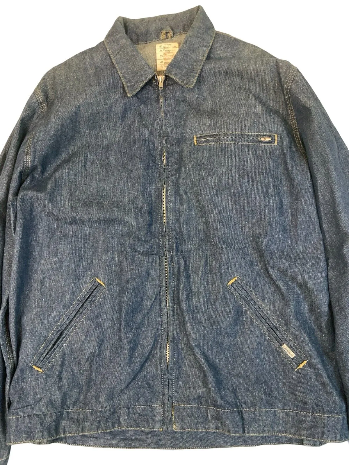 VTG CARHARTT INDIGO DENIM ZIP UP CHORE JACKET ROCKABILLY US WORKWEAR XL 46”