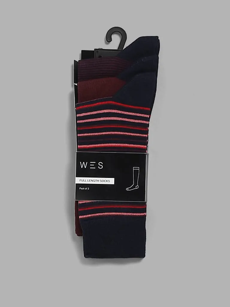 WES Lounge Wine Cotton Blend High-Length Socks - Pack of 3