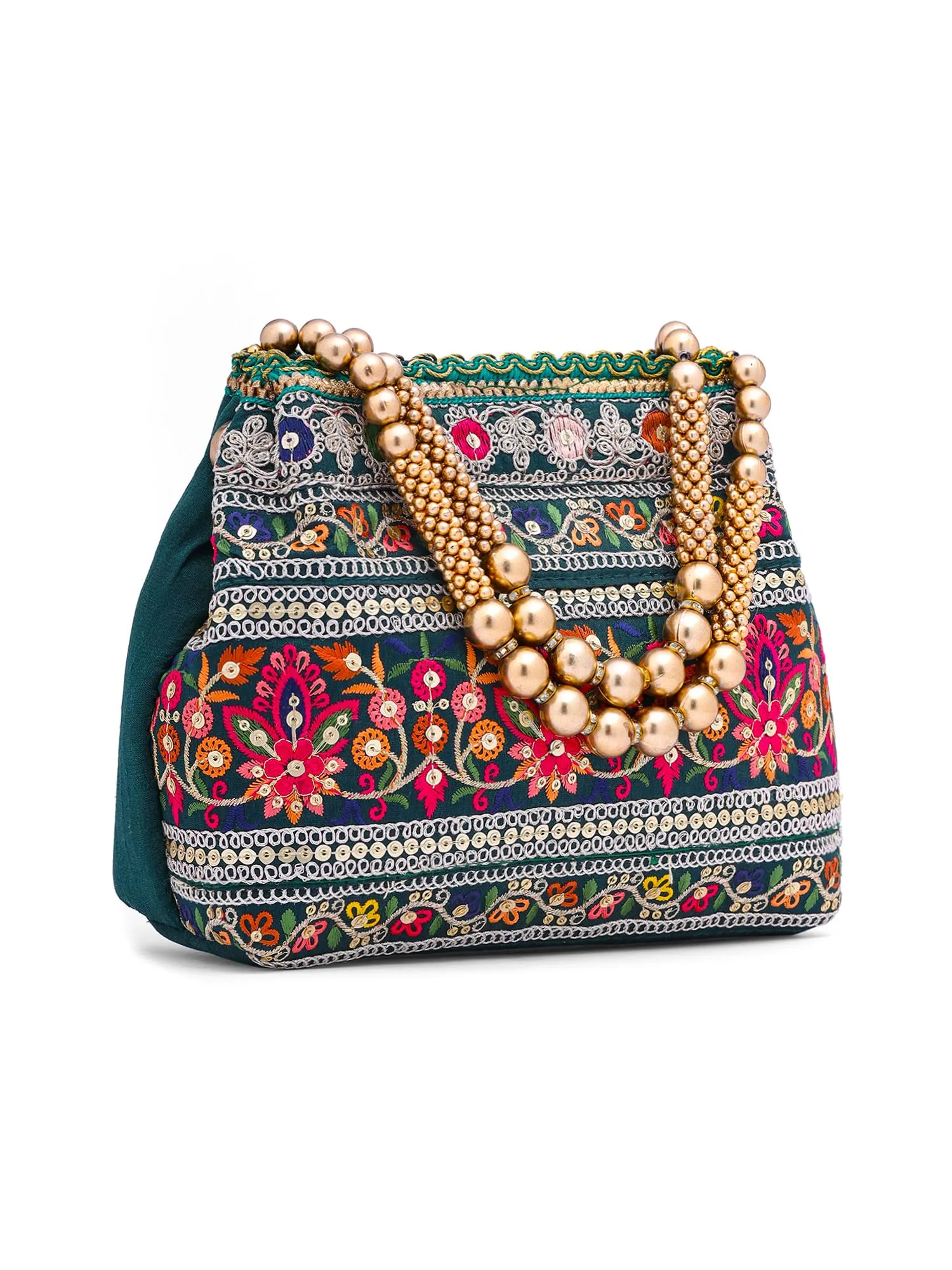 Yellow Chimes Potli Bags For Ladies For Wedding | Traditional Potli Handbags For Women | Pearl Beaded Wristlet Handmade Embroidery Worked Potli Bag | Ideal for Parties Weddings or Traditional Events